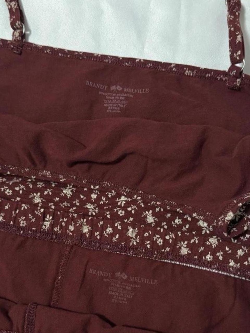 Brandy Melville burgundy red autumn floral print Skylar tank top & boxer shorts - Picture 2 of 2